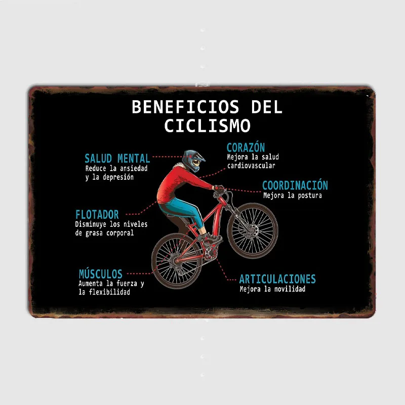 サイクリングの利点ポスターマウンテンバイクメタルサインポスタ - Mountain Biking Benefits のレビューと価格