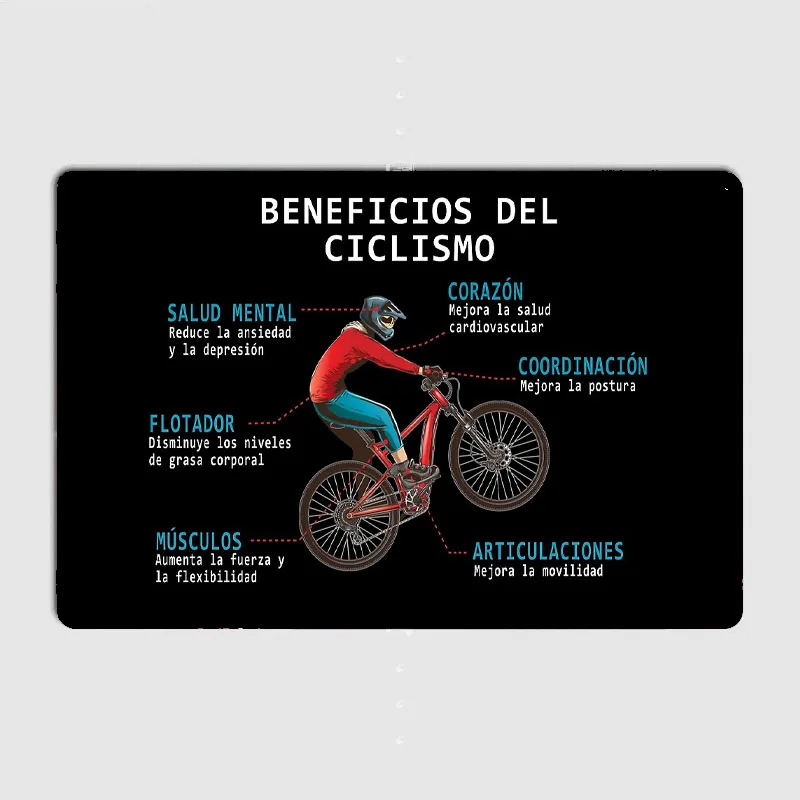 サイクリングの利点ポスターマウンテンバイクメタルサインポスタ - Mountain Biking Benefits のレビューと価格